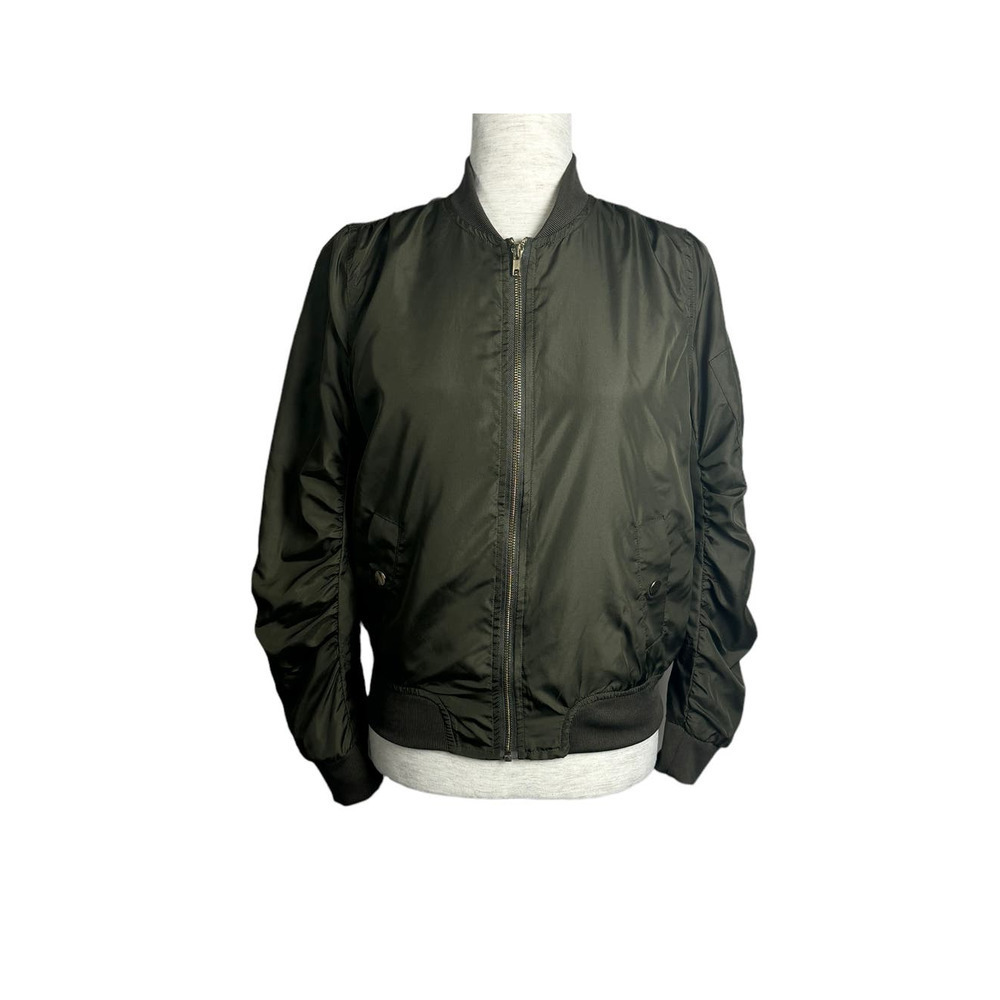 Inso Olive Army Green Gold Hardware Zippers Cropped Jacket Size Small